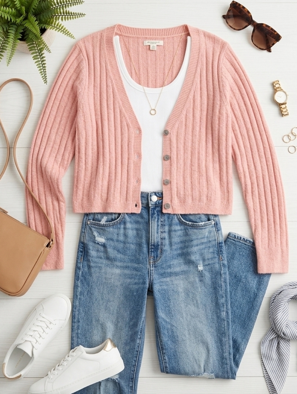 American Eagle Outfitters Ribbed Cropped Cardigan - Blush Pink